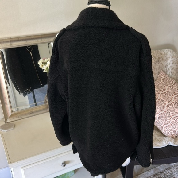 & other stories black wool long oversized side zip polo collared moto jacket S​ - Picture 11 of 16
